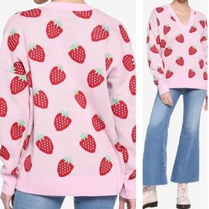 Hot Topic Pastel Pink & Red Strawberry Button Down Lightweight Cardigan Size XS